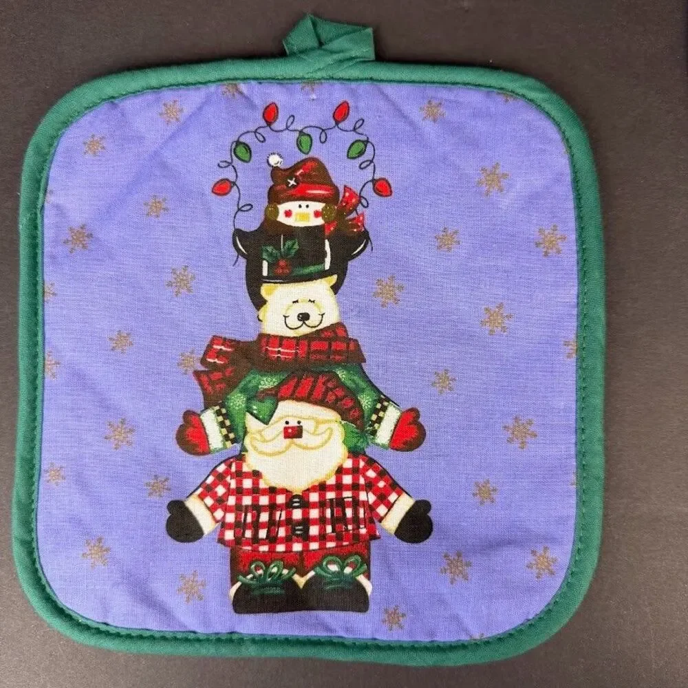 Set of 3 Cotton Christmas/Winter Pot Holders-Snowmen, Santa, Penguin, Polar Bear